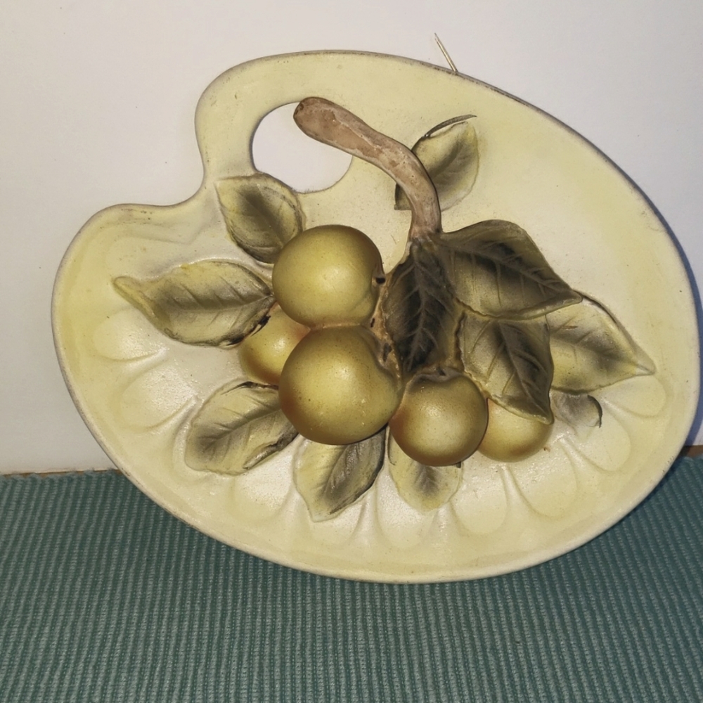 Cherry Berry bisque decorative plaque. Vintage artist pallette  Marked E2023.